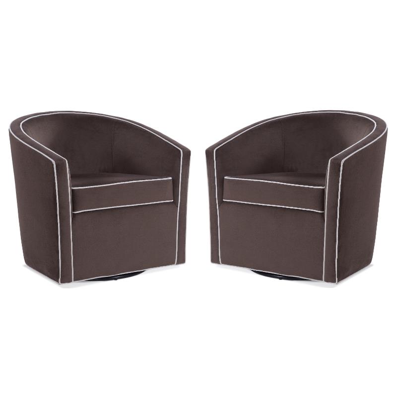 Home Square Velvet Barrel Swivel Chair in Brown and Cream - Set of 2