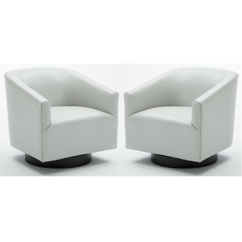 Home Square Faux Leather and Wood Swivel Accent Chair in Dove Gray - Set of 2