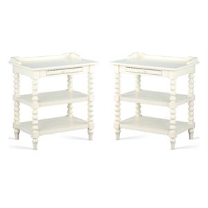 Home Square Wood Turned Leg Storage Nightstand in Antique White - Set of 2