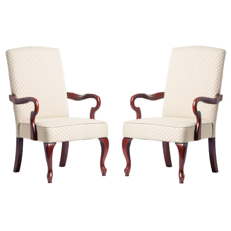 Home Square Fabric and Solid Wood Arm Chair in Beige - Set of 2