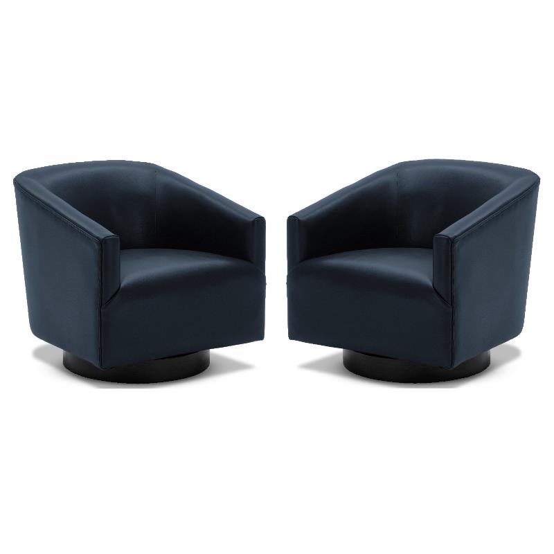 Home Square Faux Leather Swivel Accent Chair in Midnight Blue - Set of 2