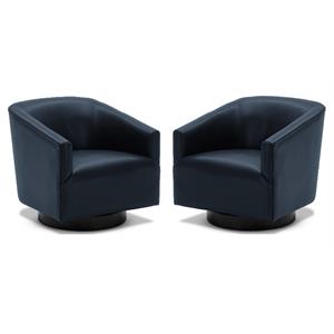 Home Square Faux Leather Swivel Accent Chair in Midnight Blue - Set of 2
