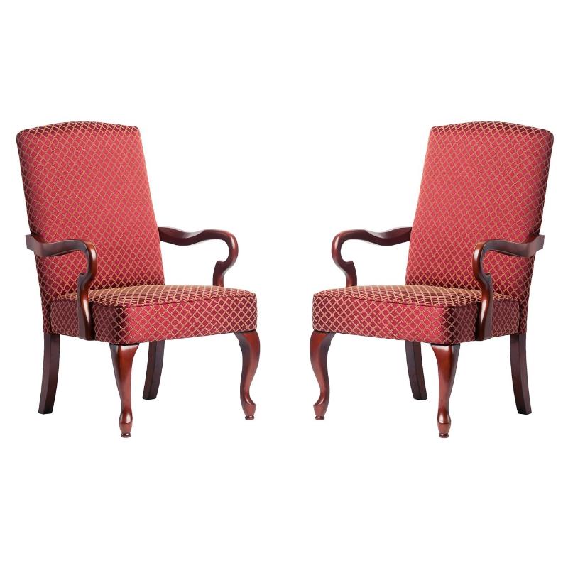 Home Square Jacquard Fabric Solid Wood Arm Chair in Red - Set of 2