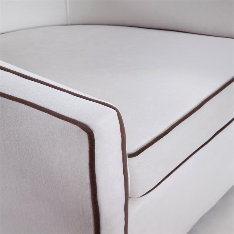 Home Square Velvet Barrel Swivel Chair in Cream and Brown - Set of 2