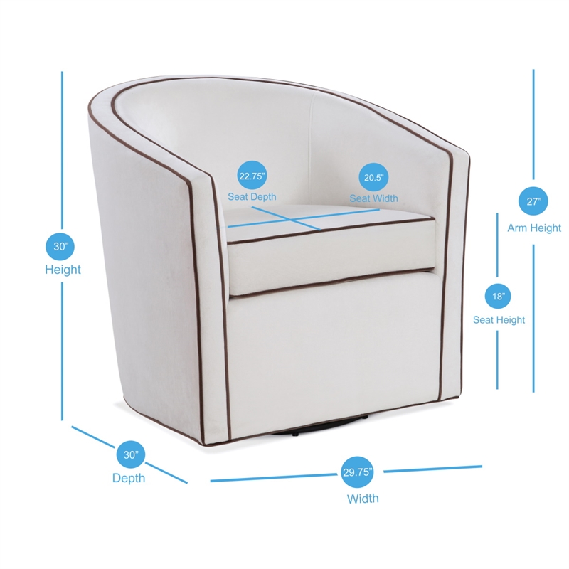 Home Square Velvet Barrel Swivel Chair in Cream and Brown - Set of 2