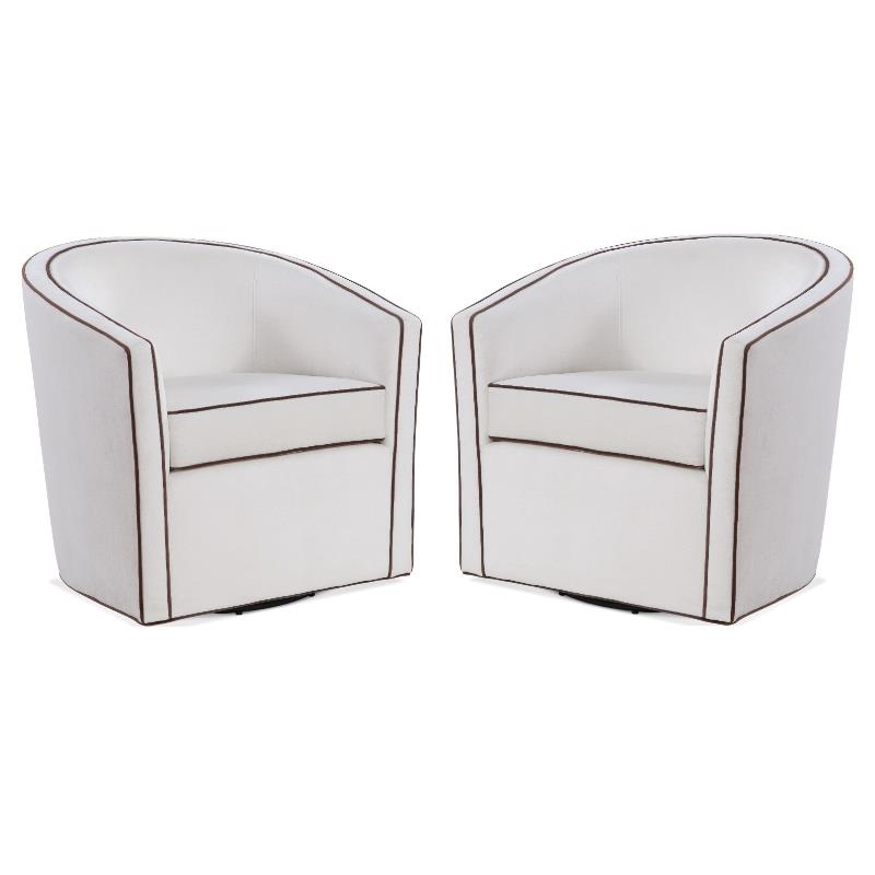 Home Square Velvet Barrel Swivel Chair in Cream and Brown - Set of 2