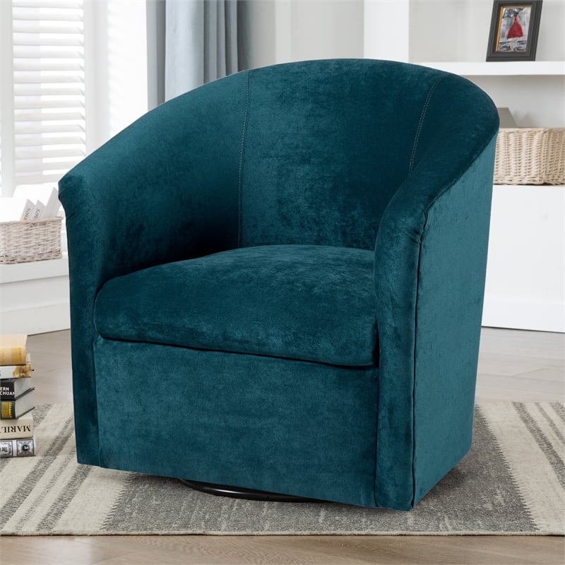 Home Square Microfiber Swivel Accent Chair in Ocean Blue - Set of 2