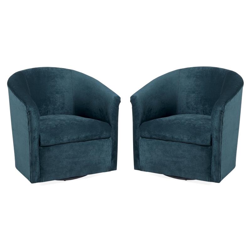 Home Square Microfiber Swivel Accent Chair in Ocean Blue - Set of 2
