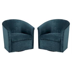 Home Square Microfiber Swivel Accent Chair in Ocean Blue - Set of 2