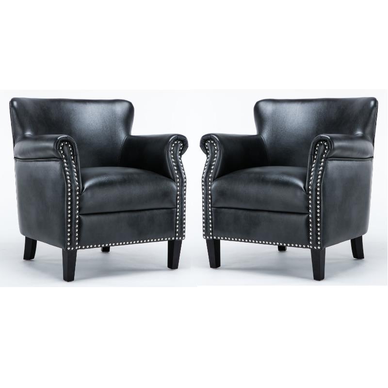 Home Square Faux Leather Club Accent Chair in Charcoal - Set of 2