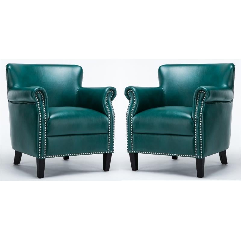 Home Square Faux Leather Club Accent Chair in Teal Green - Set of 2