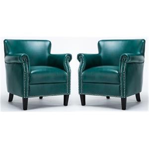 Home Square Faux Leather Club Accent Chair in Teal Green - Set of 2