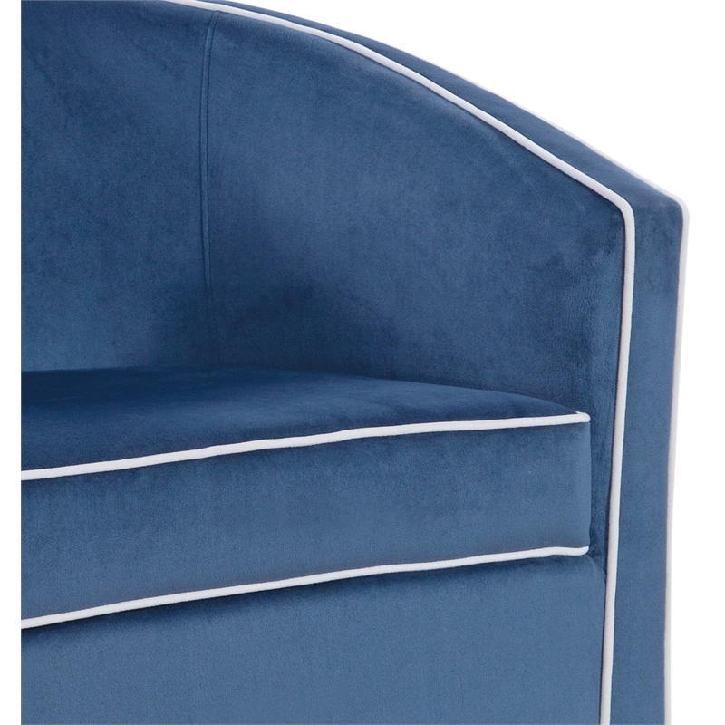 Home Square Velvet Barrel Swivel Chair in Blue and Cream - Set of 2