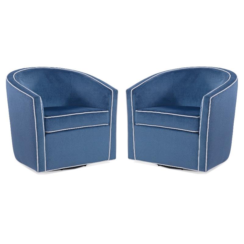 Home Square Velvet Barrel Swivel Chair in Blue and Cream - Set of 2