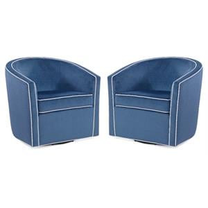 Home Square Velvet Barrel Swivel Chair in Blue and Cream - Set of 2