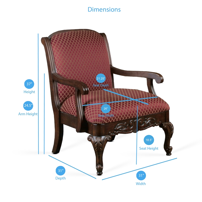 Home Square Wood Arm Chair in Walnut and Red Finish - Set of 2