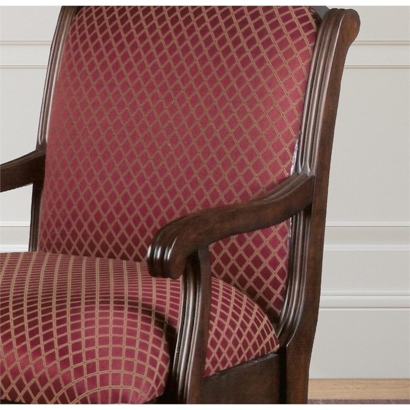 Home Square Wood Arm Chair in Walnut and Red Finish - Set of 2