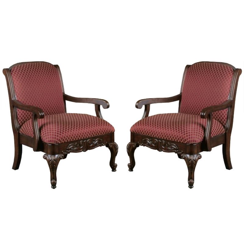 Home Square Wood Arm Chair in Walnut and Red Finish - Set of 2