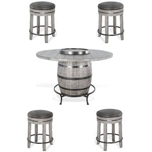 Home Square 5-Piece Set with Pub Table and 4 Swivel Wood Stools
