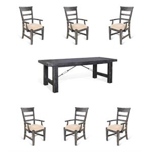 Home Square 7-Piece Set with Extension Table and 6 Side Chairs in Black