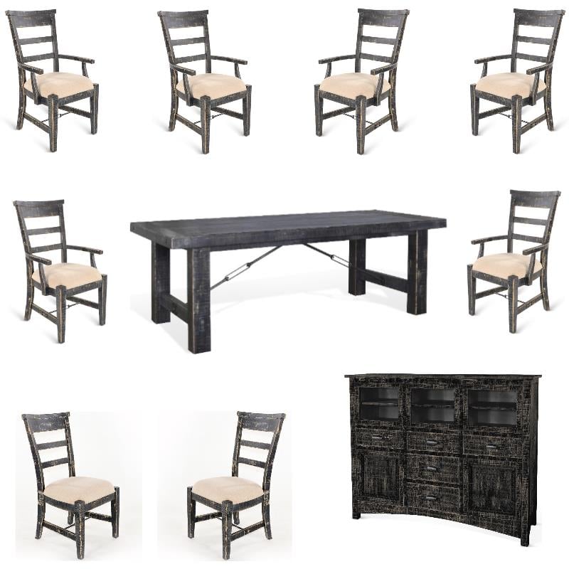 Home Square 10-Piece Set with Table & 6 Side Chairs & 2 Arm Chairs & Wood Server