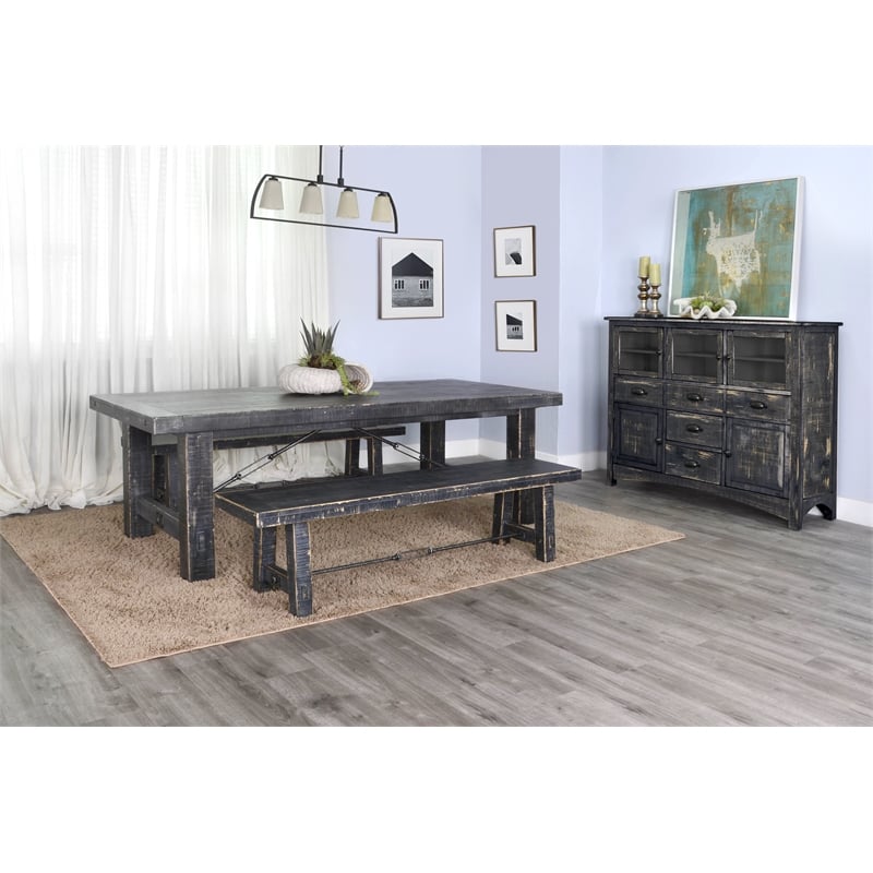 Home Square 6-Piece Set with Dining Table and 4 Ladderback Chairs and Bench