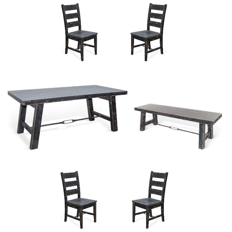 Home Square 6-Piece Set with Dining Table and 4 Ladderback Chairs and Bench