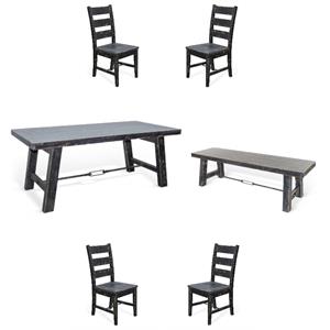 Home Square 6-Piece Set with Dining Table and 4 Ladderback Chairs and Bench