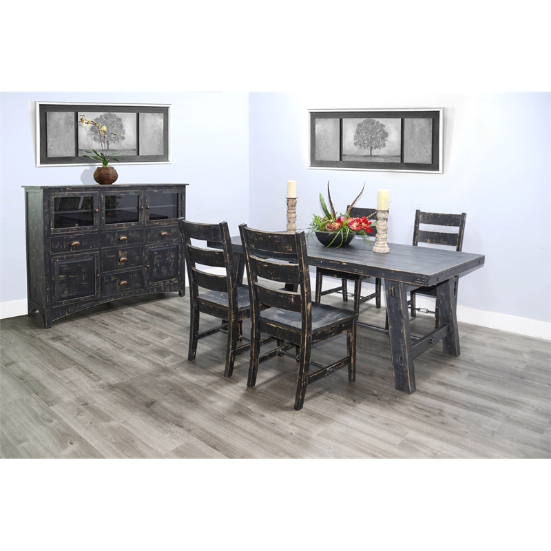 Home Square 7-Piece Set with Dining Table & 4 Dining Chairs & Bench & Server