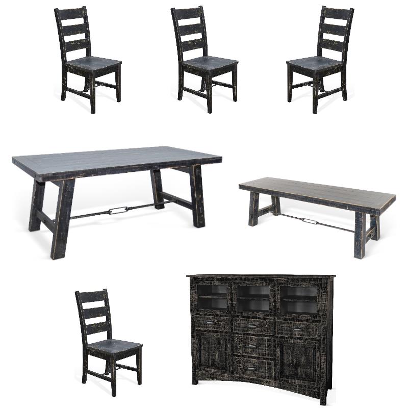 Home Square 7-Piece Set with Dining Table & 4 Dining Chairs & Bench & Server