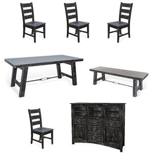 Home Square 7-Piece Set with Dining Table & 4 Dining Chairs & Bench & Server