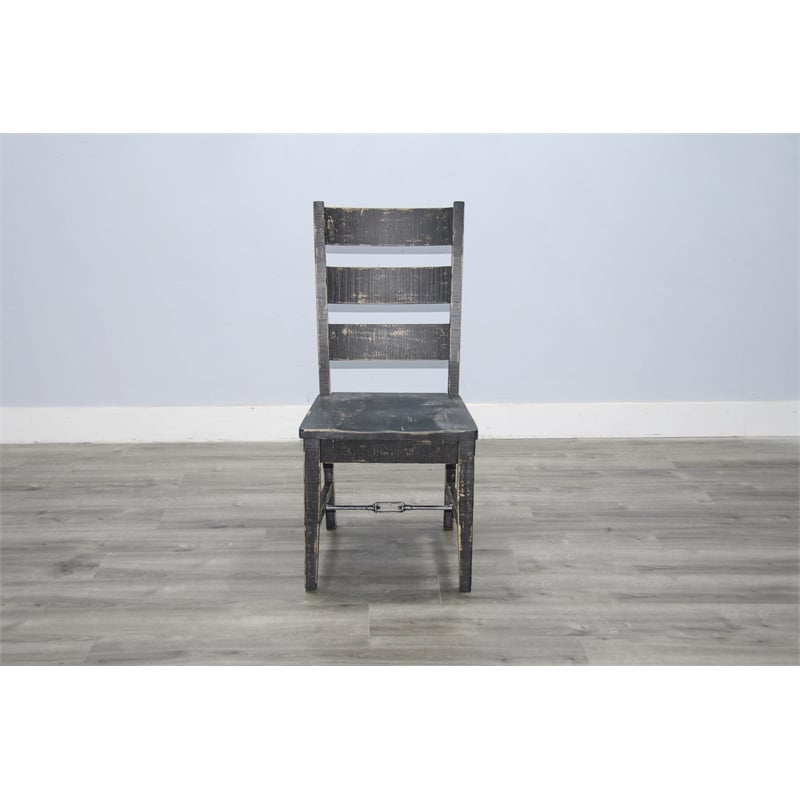Home Square 7-Piece Set with Dining Table and 6 Ladderback Chairs in Black