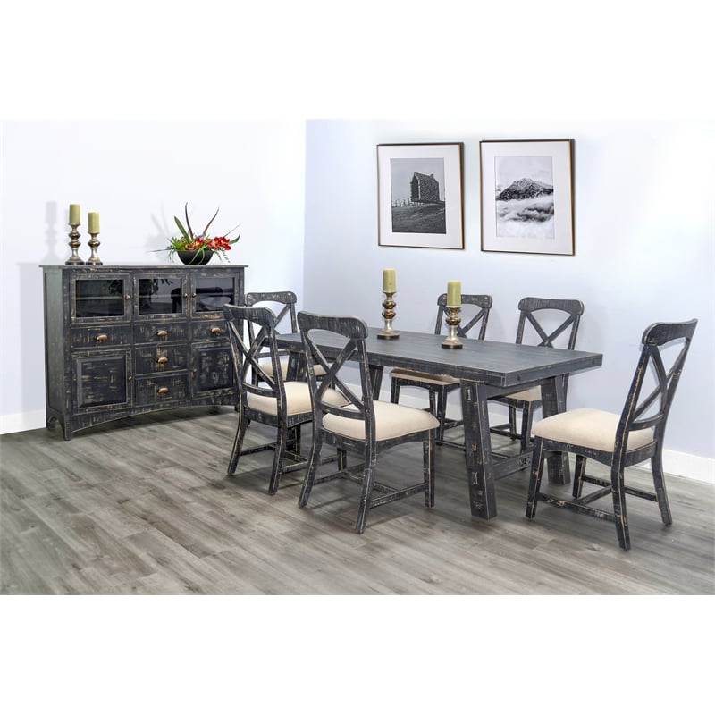 Home Square 7-Piece Set with Dining Table and 6 Ladderback Chairs in Black