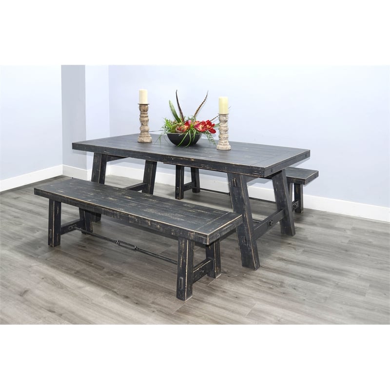 Home Square 7-Piece Set with Dining Table and 6 Ladderback Chairs in Black
