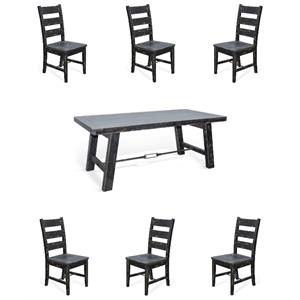 Home Square 7-Piece Set with Dining Table and 6 Ladderback Chairs in Black