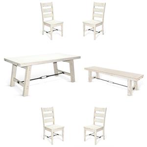 Home Square 6-Piece Set with Dining Table & 4 Ladderback Chairs & Bench