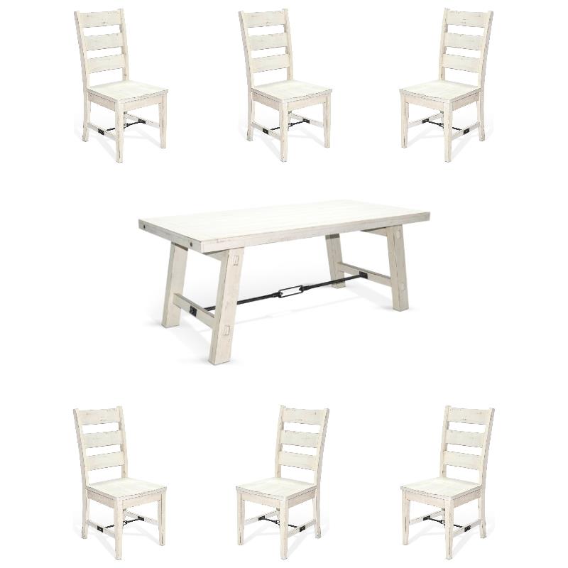 Home Square 7-Piece Set with Dining Table & 6 Ladderback Chairs in White