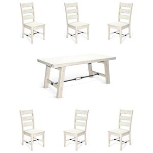Home Square 7-Piece Set with Dining Table & 6 Ladderback Chairs in White