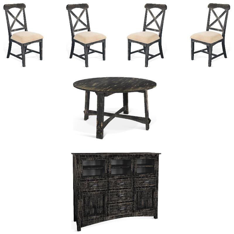 Home Square 6-Piece Set with Dining Table and 4 Dining Chairs and Server