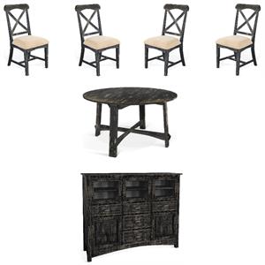 Home Square 6-Piece Set with Dining Table and 4 Dining Chairs and Server