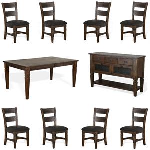 Home Square 10-Piece Set with Dining Table & 8 Ladderback Chairs & Server