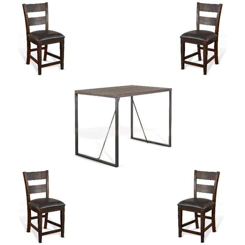Home Square 5-Piece Set with Dining Table and 4 Barstools in Tobacco Leaf