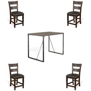 Home Square 5-Piece Set with Dining Table and 4 Barstools in Tobacco Leaf
