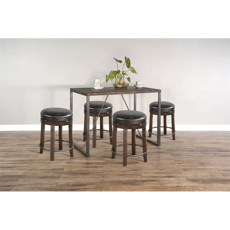 Home Square 5-Piece Set with Dining Table and 4 Backless Swivel Barstools