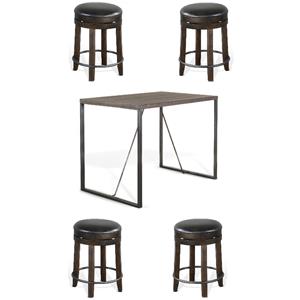 Home Square 5-Piece Set with Dining Table and 4 Backless Swivel Barstools