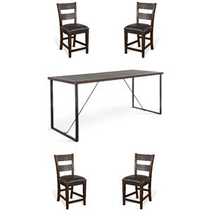 Home Square 5-Piece Set with Table and 4 Ladderback Barstools in Tobacco Leaf