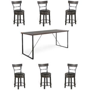 Home Square 7-Piece Set with Table and 6 Wood Swivel Barstools