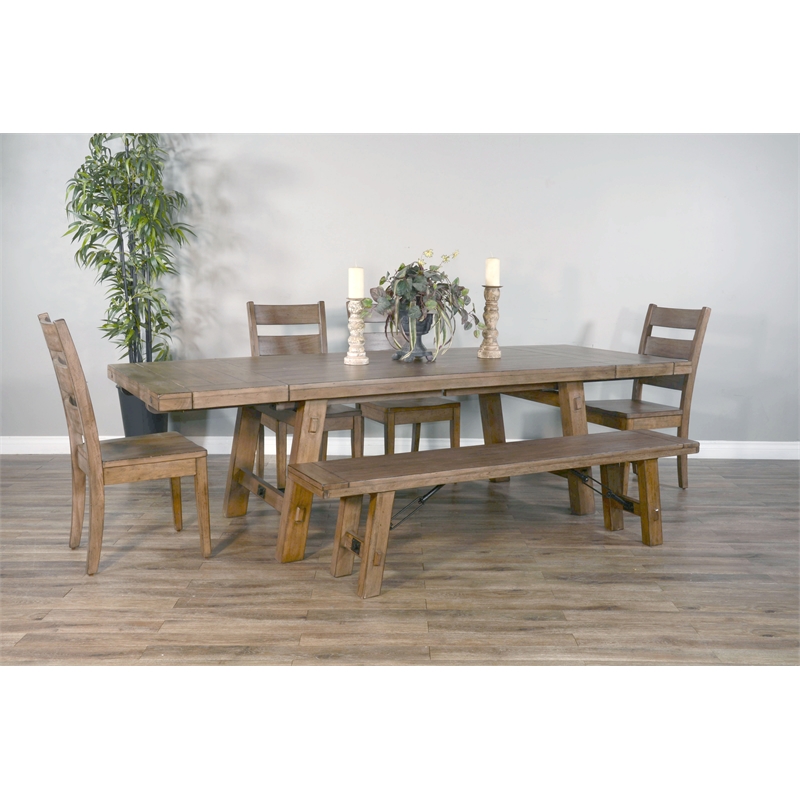 Home Square 6-Piece Set with Table & 4 Ladderback Chairs & Bench in Taupe Brown