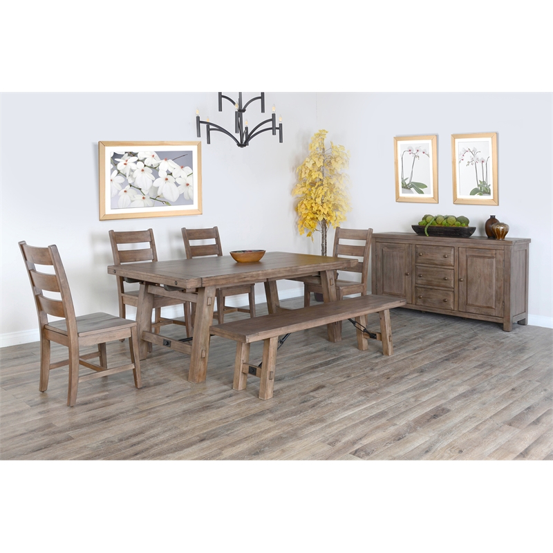 Home Square 6-Piece Set with Table & 4 Ladderback Chairs & Bench in Taupe Brown