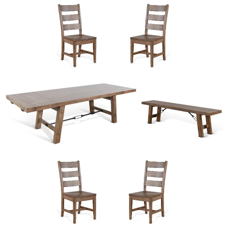 Home Square 6-Piece Set with Table & 4 Ladderback Chairs & Bench in Taupe Brown